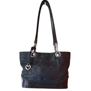 Brighton Vintage Black Quilted Studded Tote Satchel Shoulder Bag VGUC